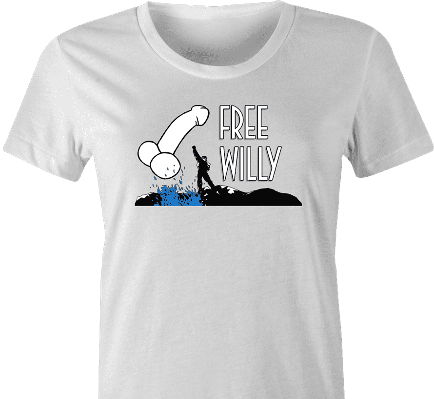 hilarious free one eyed willy parody t-shirt white women's