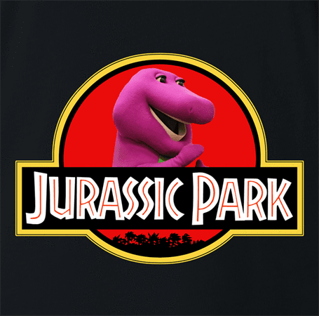 Funny Barney the dinosaur jurassic park mashup parody t-shirt black