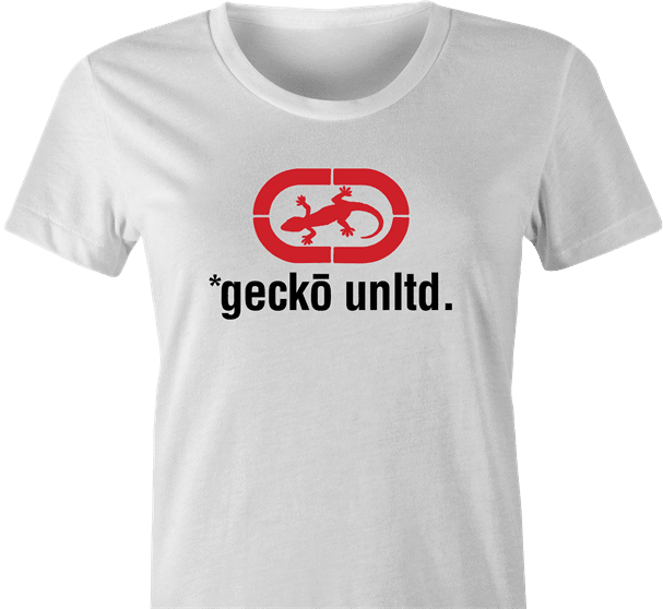 Gecko car insurance and Ecko Apparel funny t-shirt women's white  