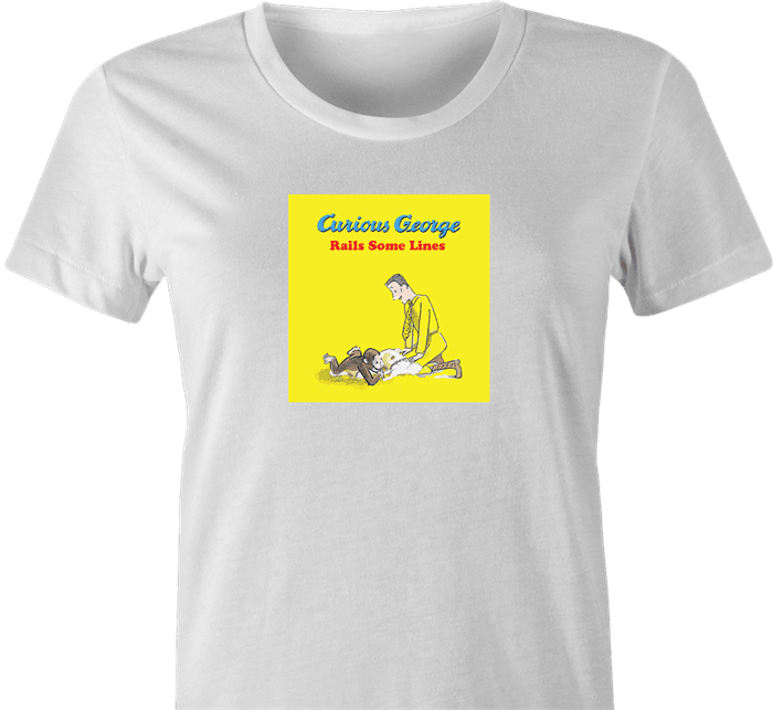 funny cocaine george monkey women's white parody t-shirt