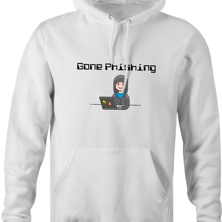 Funny Gone Phishing Hacker Parody white hoodie