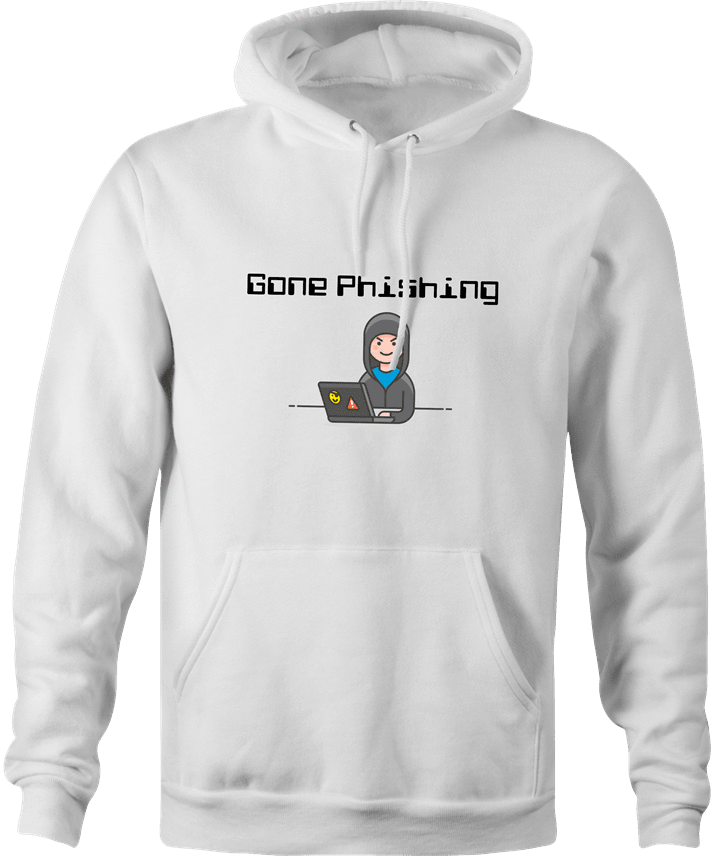 Funny Gone Phishing Hacker Parody white hoodie