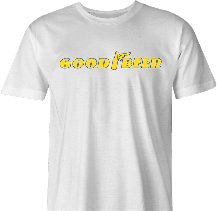 Funny Good Beer and Goodyear Tires parody t-shirt white men's