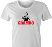 funny Rambo Grandfather Grambo Parody white women's t-shirt