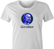funny Die Hard Hans Gruber Gerber Baby Food Mashup white women's t-shirt