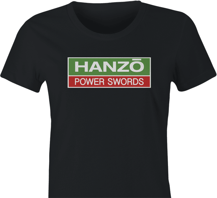 hattori hanzo hitachi power swords women's black t-shirt