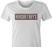 hilarious woke Chocolate bar logo parody/gender pronouns women's white t-shirt