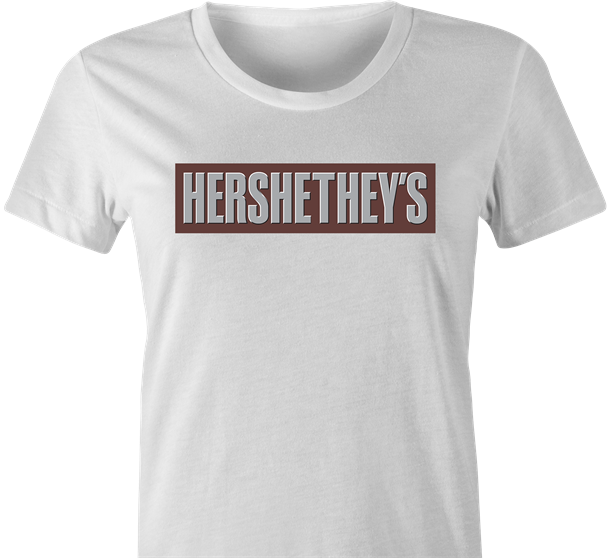 hilarious woke Chocolate bar logo parody/gender pronouns women's white t-shirt