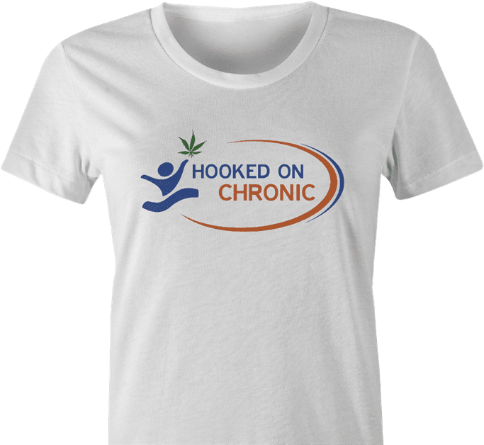 Funny hooked on chronic phonics weed t-shirt women's white 