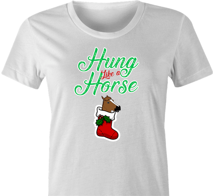 funny and Hilarious horse stocking stuffer for x-mas and christmas holiday season  Parody women's t-shirt white 