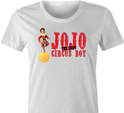 funny Chris Farley JoJo the idiot circus boy SNL parody t-shirt white women's 