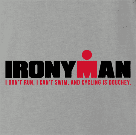 Funny Iron Man race irony grey t-shirt 