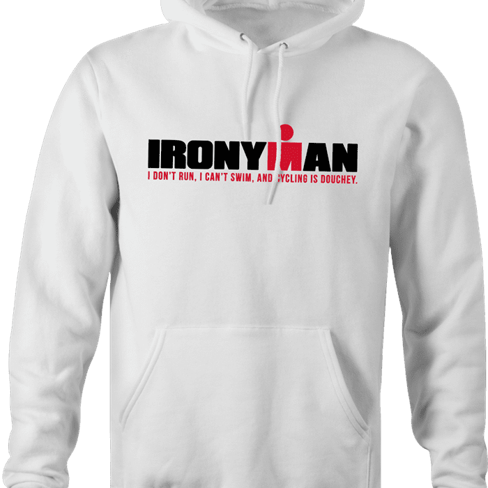 Funny Iron Man race irony hoodie white 