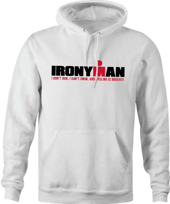 Funny Iron Man race irony hoodie white 
