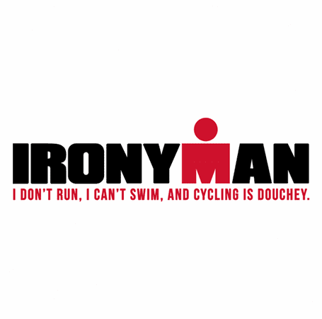 Funny Iron Man race irony white t-shirt 