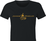 Funny Johnnie walker wheelchair parody women's black t-shirt 