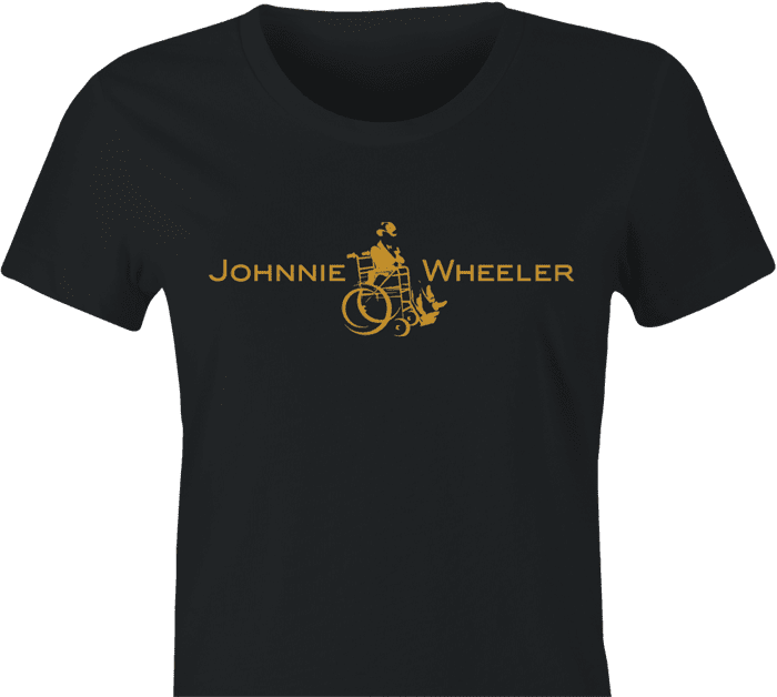 Funny Johnnie walker wheelchair parody women's black t-shirt 