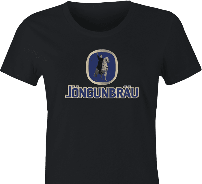 Funny north korea beer kim jong un lowenbrau women's t-shirt black 