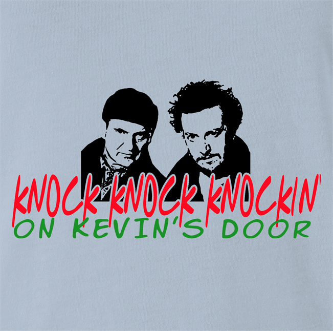 funny Home Alone Knocking On Kevins Door Parody Light Blue t-shirt