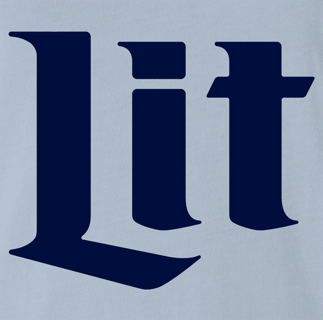 funny Lit Miller Light Mashup light blue t-shirt