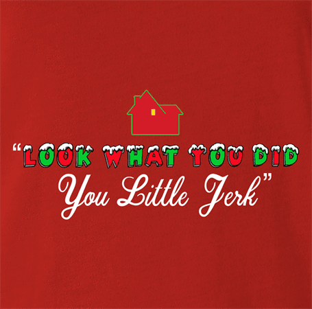 funny Home Alone you little jerk for x-mas and christmas holiday season Parody t-shirt red
