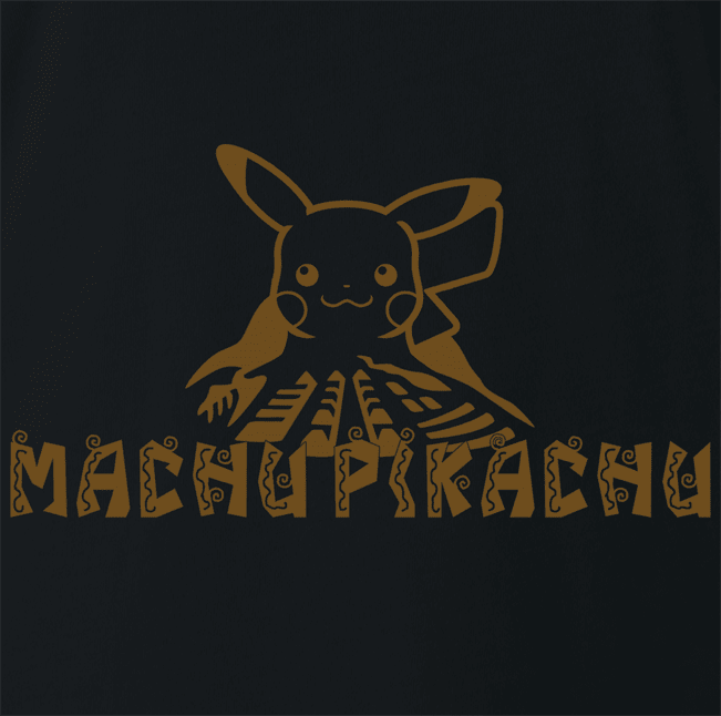 Funny Pikachu Ancient Wonder of the World - Machu Pikachu Black T-Shirt