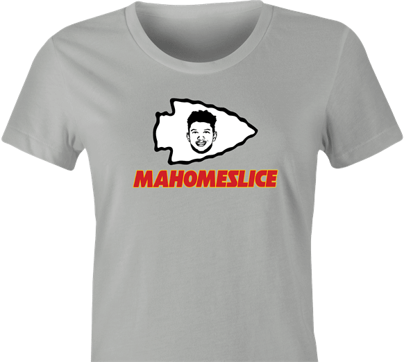 funny KC Chiefs Superbowl Champion Patrick Mahomes Parody | Mahomeslice t-shirt women's Ash Grey