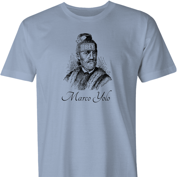 funny marco polo obey yolo  men's light blue t-shirt  