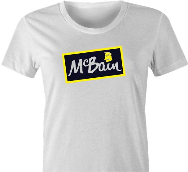 funny The simpsons McBain McCain frozen food mashup t-shirt white women's 