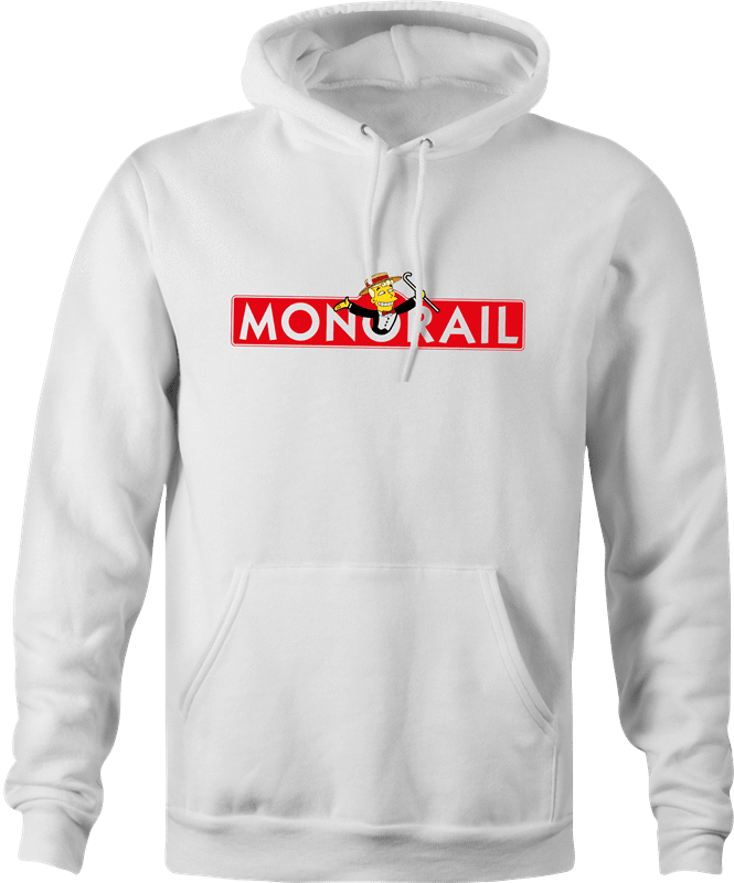funny The Simpsons Lyle Lanley Monorail Monopoly mash-up white hoodie