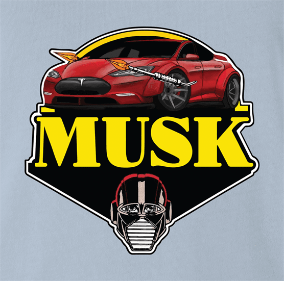 elon musk tesla mask light blue t-shirt