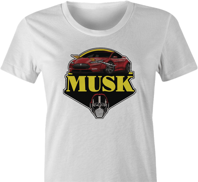 elon musk tesla mask women's white t-shirt 