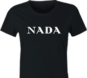 funny Nada, Nothing, Zip, Zilch, Zero, Nil High Fashion Parody Parody women's black