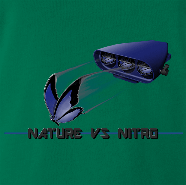 funny Nature Vs Nitro T-Shirt By Jared Zimmerman green t-shirt