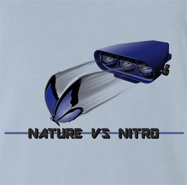 funny Nature Vs Nitro T-Shirt By Jared Zimmerman Light Blue T-Shirt