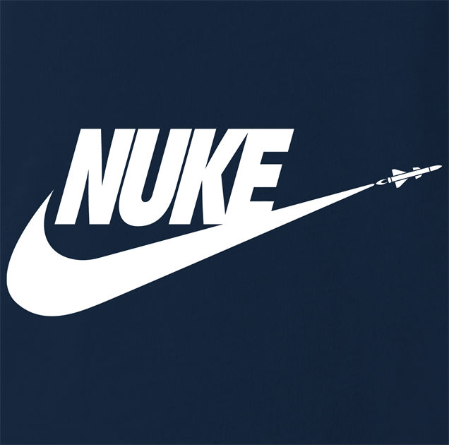funny nike nuclear war nuke parody t-shirt men's navy