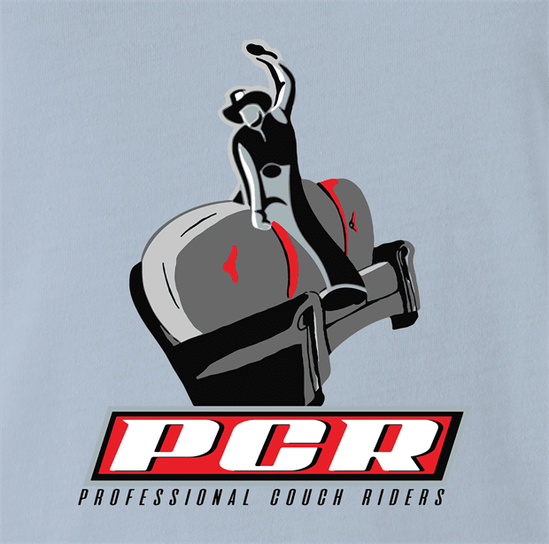 Funny Bull Riding Couch Potato Parody t-shirt men's light blue