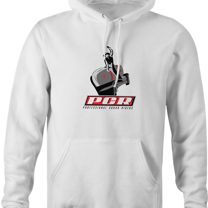 Funny Bull Riding Couch Potato Parody hoodie men's white