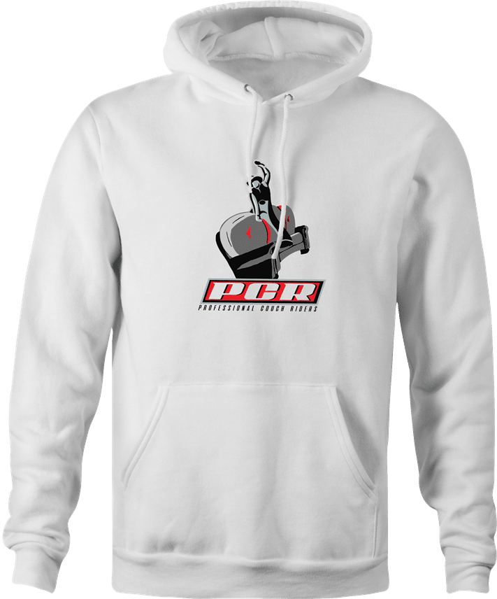 Funny Bull Riding Couch Potato Parody hoodie men's white