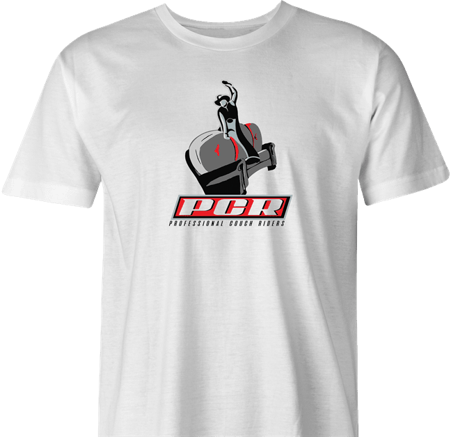 Funny Bull Riding Couch Potato Parody t-shirt men's white