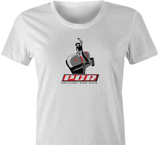 Funny Bull Riding Couch Potato Parody t-shirt women's white