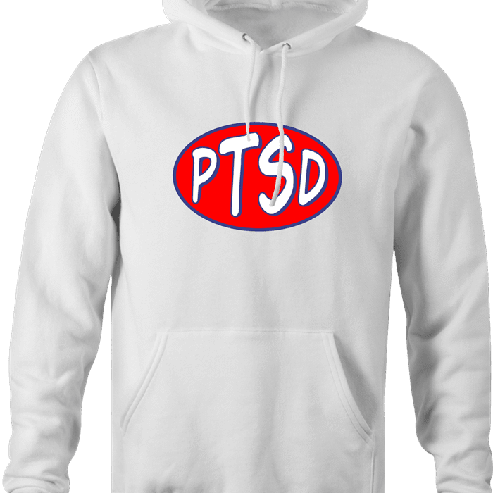 Funny PTSD Oil Parody white hoodie