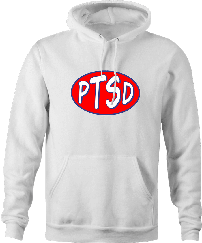 Funny PTSD Oil Parody white hoodie