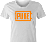 Pube PUBG multiplayer parody gaming women's t-shirt white