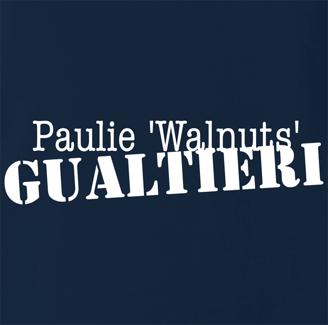 Funny Paulie "Walnuts" Gaultieri | Jean Paul Gaultier Sopranos Mashup Parody Navy T-Shirt