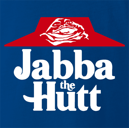 pizza hut jaba the hutt spaceballs parody t-shirt royal blue 