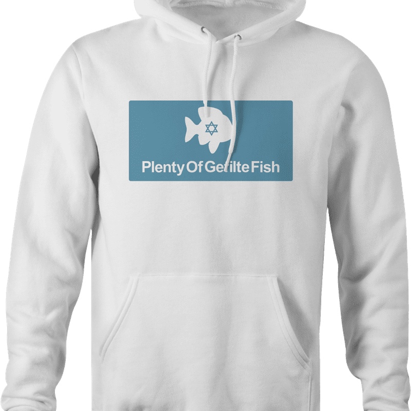 funny jewish humor - plenty of gefilte fish white hoodie