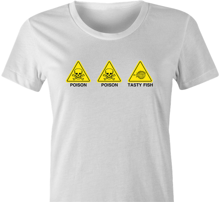 funny The Simpsons Poison Poison Tasty Fish white women's t-shirt