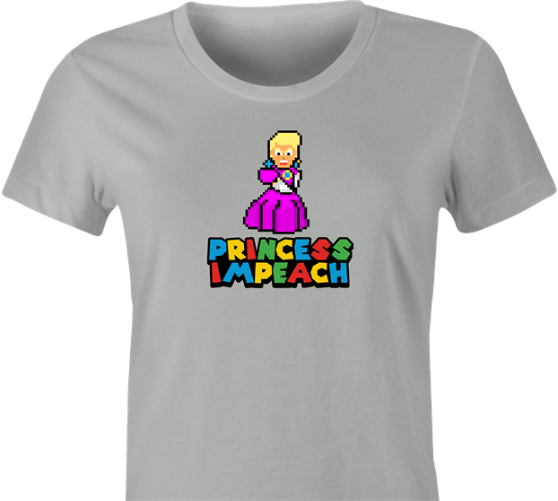funny Donald Trump Impeached aka Princess Impeached Super Mario Mashup t-shirt women's Ash Grey