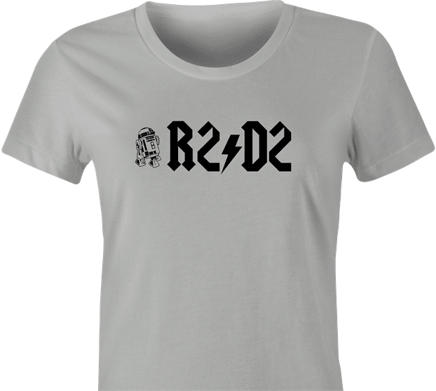 funny R2D2 Star Wars ACDC Mashup t-shirt women's Ash Grey